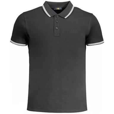 Cavalli Class White Tipped Collar Toned Logo Black Polo Shirt