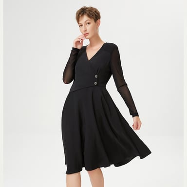 Skater cross-heart dress and stretch tulle sleeves