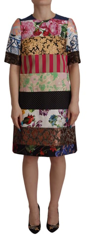 Dolce & Gabbana Multicolor Pachwork Floral Sheath Jaquard Mini Gown Women's Dress