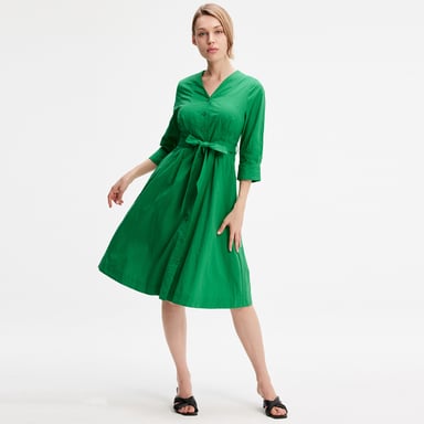 Minimalist cotton shirt dress with knotted belt