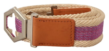 GF Ferre Women's Multicolor Leather Silver Hexagon Logo Buckle Belt