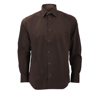 Russell Collection Mens Long Sleeve Easy Care Fitted Shirt (Chocolate)