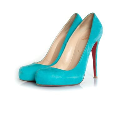 Turquoise suede pumps