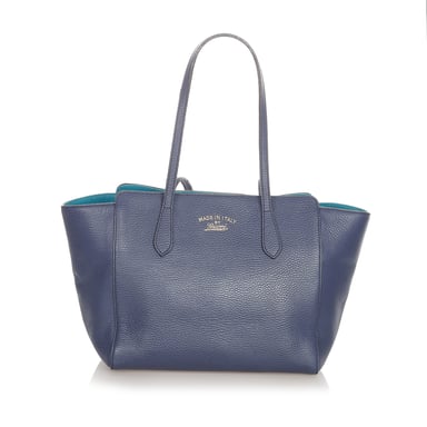 Vintage Gucci Swing Leather Tote Bag Blue