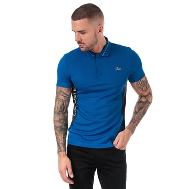 Men's Lacoste Lettering And Panels Knit Golf Polo in blue navy