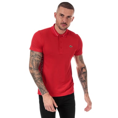 Men's Lacoste Lettering And Panels Knit Golf Polo in Red