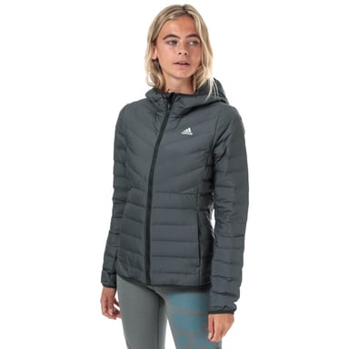 Women's adidas Varilite Hooded Down Jacket in Charcoal
