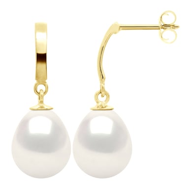 Earrings in Yellow Gold 375 and Real Cultured Freshwater Pearls Pear 10-11 mm