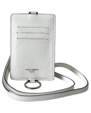 Logo-Embossed Leather Card Holder with Lanyard