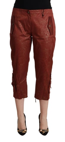Just Cavalli Women's Brown Lurex Mid Waist Cotton Cropped Capri Pants
