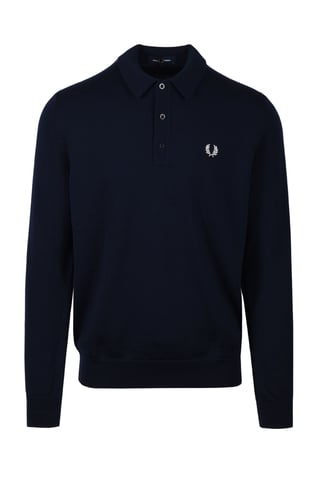 Fred Perry klassiek, gebreid poloshirt met lange mouwen voor heren, marineblauw