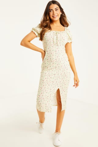 Petite Yellow Floral Midi Dress