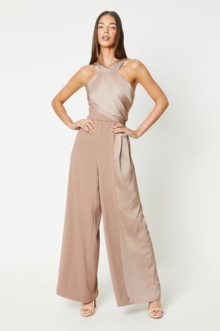 Satin Panelled Cross Neck Fluid Jumpsuit