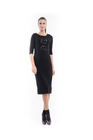 Stretch jurk met pailletten detail in zwart