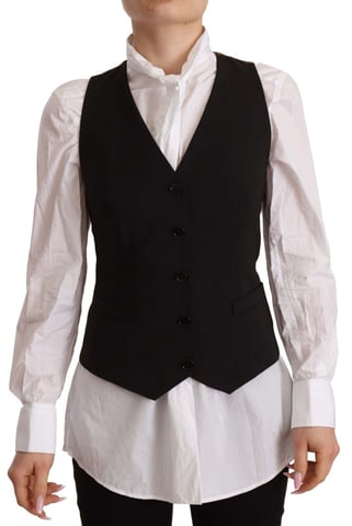 Dolce & Gabbana Women's Black Button Down Sleeveless Vest Polyester Top