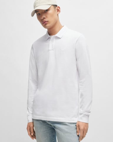 BOSS Orange Passerby Mens Long Sleeve Stretch-Cotton Polo Shirt with Logo Patch