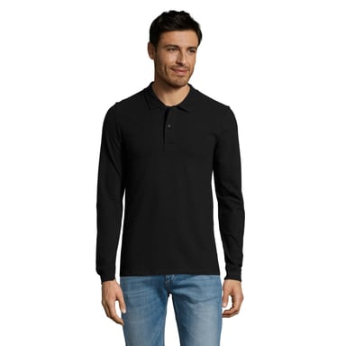 SOLS Mens Perfect Plain Pique Long-Sleeved Polo Shirt (Black)