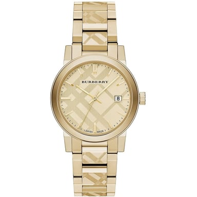 Burberry BU9038 The City Engraved Checked Gold Unisex-klocka