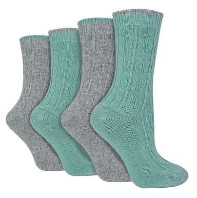 4-pack kabelstickade damstrumpor | Wildfeet | Lurex-glitterstrumpor för kvinnor - Grå/Grön