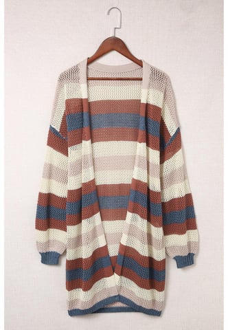 Women's Color Block Hollowed Knit Cardigan in Blue