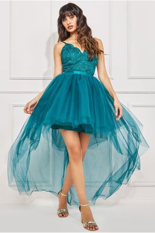 High Low Tulle Mini With Lace Bodice