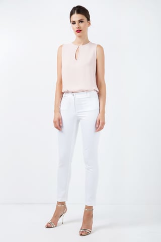 Long Fitted Gabardine Pants in White