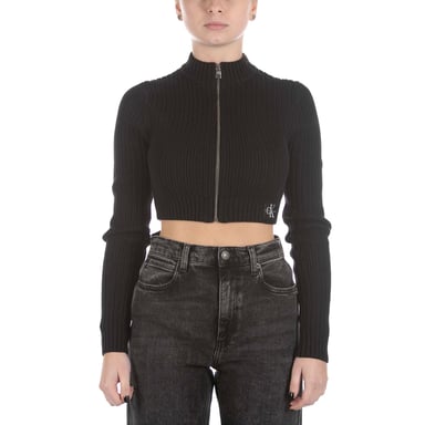 Calvin Klein Badge Cropped Zip Black Sweater