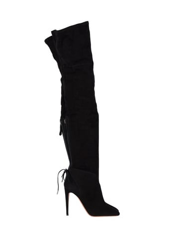 Aquazzura Giselle Över-Knät Stövlar i Svart Mocka