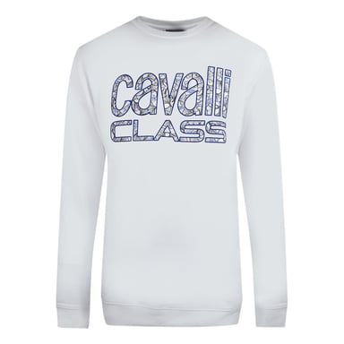 Cavalli Class Bold Floral Design Vit Sweatshirt