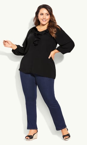 EVANS Women's Ruffle Front Blouse - black