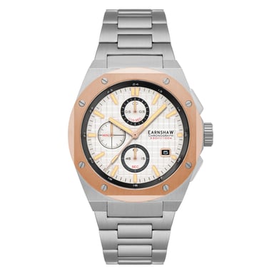 Thomas Earnshaw Bessemer Chronograph Men's Japanese Quartz 44mm Rose Gold White Dial Watch with Stainless Steel Bracelet