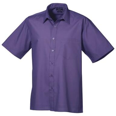 Premier Mens Short Sleeve Formal Poplin Plain Work Shirt (Purple)