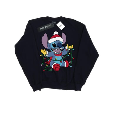 Disney Mens Lilo And Stitch Christmas Lights Sweatshirt (Navy Blue)