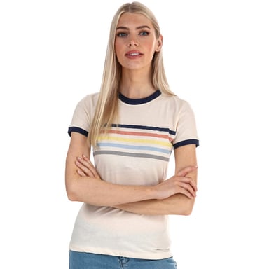 Brave Soul Rainbow T-shirt met contrasterende bies voor dames, crèmekleur