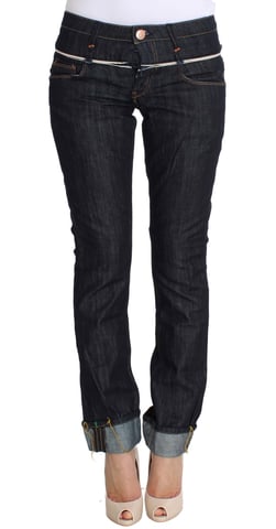Acht Kvinnor Blå Denim Bomullsbyxor Rak Passform Jeans