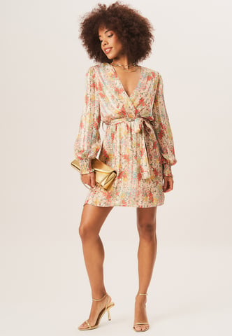 Multi Color Stripe Chiffon Jacquard Wrap Mini Dress