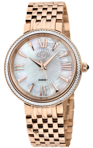 GV2 Dames Genua 12533 Zwitsers quartz parelmoer diamant roestvrij stalen horloge