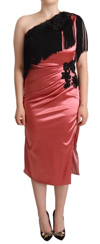 Dolce & Gabbana Rosa Asymmetrisk Silke Tånga Franj Klänning Mid Kvinna Klänning
