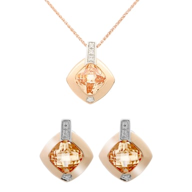 Orphelia 'Athena' Dames 925 Sterling Zilver Set: Ketting-Hanger + Oorbellen - Zilver/Roze SET-7113