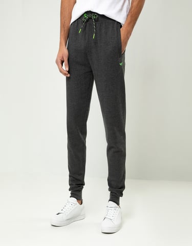 Dark Grey Cotton Blend 'Trifoliate' Joggers