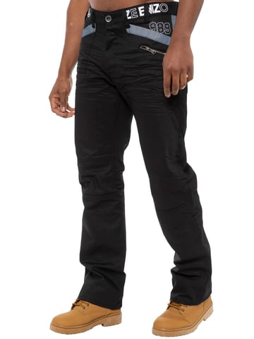 Enzo | Mens Black Coated Denim Jeans
