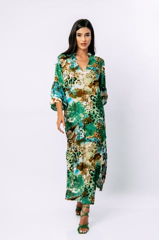 Animal Print Kaftan Style Maxi Dress