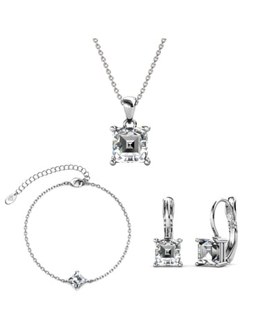 Simple Square Set and Box - Silver and crystal
