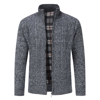 Herenvest met ritssluiting Grof gebreid vest met opstaande kraag voor de winter donkergrijs