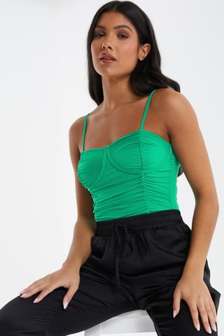 Green Ruched Bodysuit