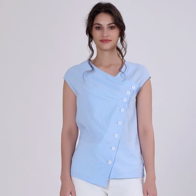 Double breasted pleated asymmetric top