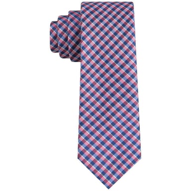 Tommy Hilfiger Men's Neck Tie Pink One Size York Slim Plaid Skinny Silk