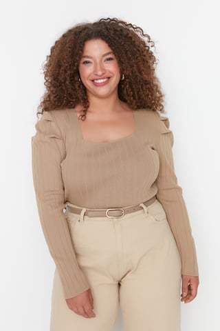 Trendyol Damers Ballongärm kroppsnära Rakt Plus Size Blus