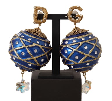 Dolce & Gabbana Women's Gold Brass Blue Christmas Ball Crystal Clip On Earrings