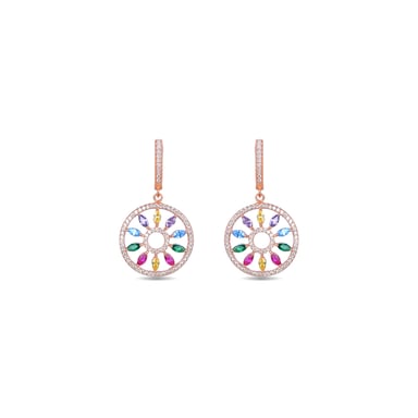 Luxenterörhängen med katalanskt mobellås i 925 sterlingsilver och flerfärgade zirkoner med 18kt roséguldpläterad yta